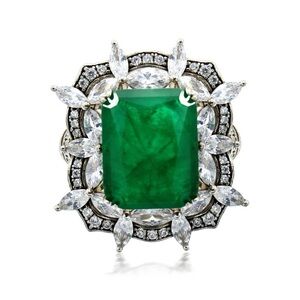 🔥ring sterling silver 925 Green paraiba ring setting CZ rings Size 7